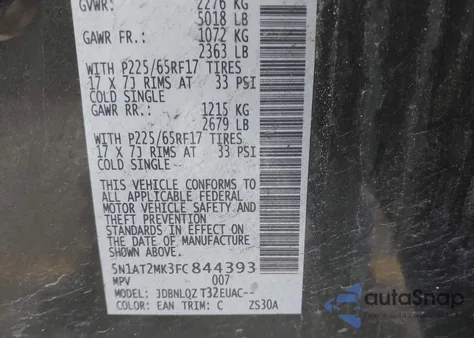 2015 Nissan Rogue Sv из США, поврежденный, VIN 5N1AT2MK3FC844393